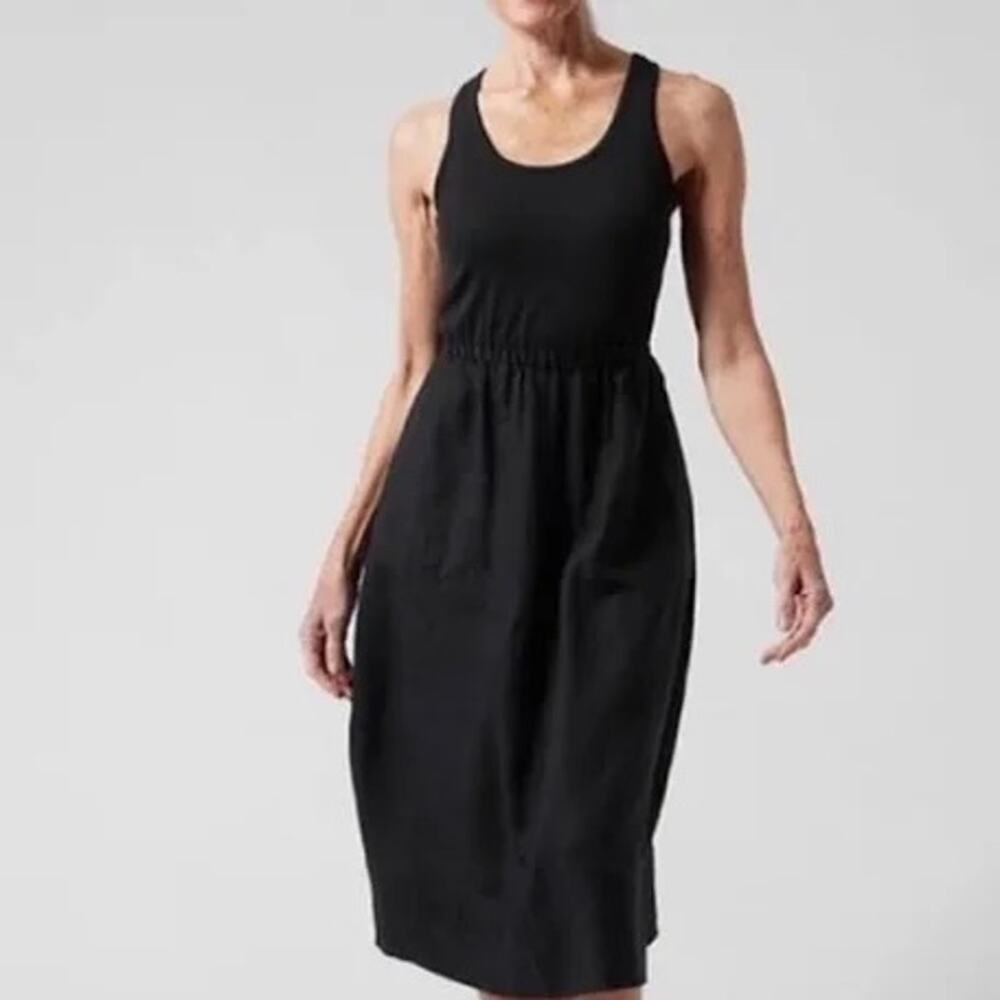 Athleta Baja Linen Sleeveless Midi Dress Black Size Medium